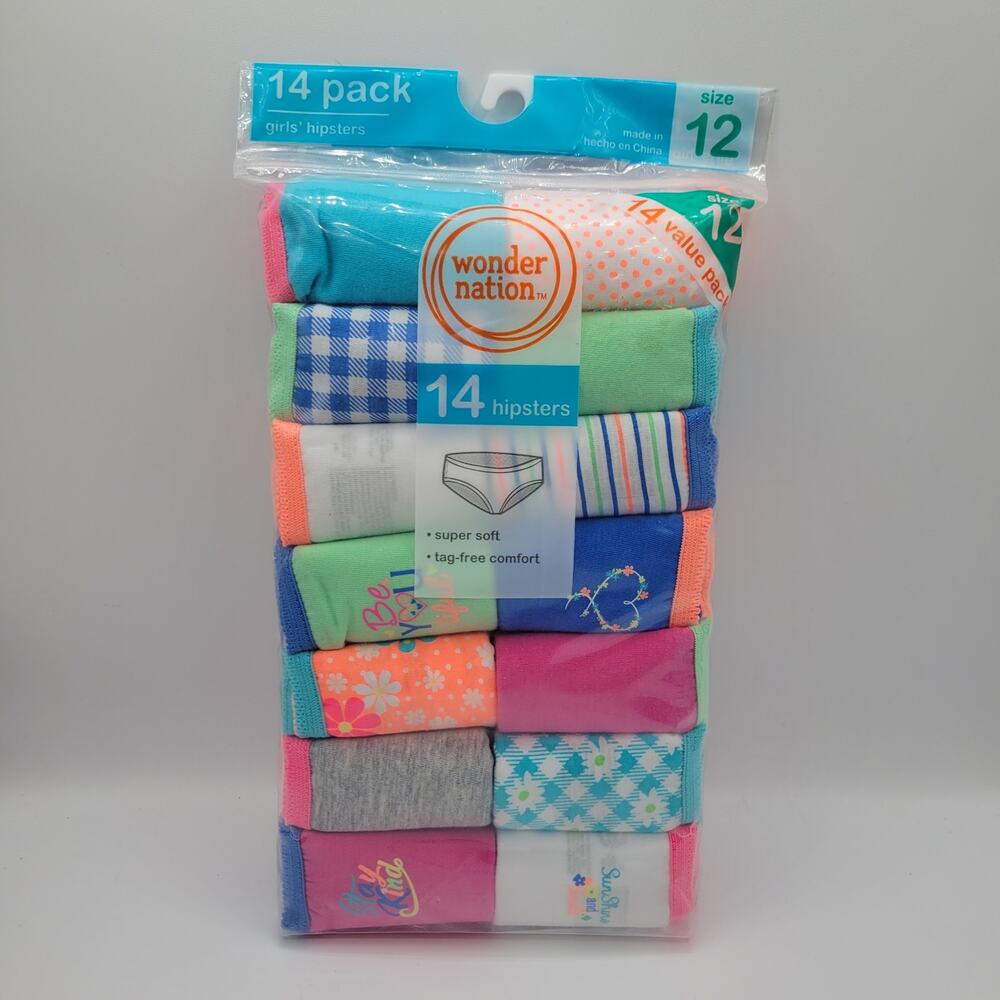 Wonder Nation 14 Pack Girls' Tag-Free Hipsters Size 12 underwear